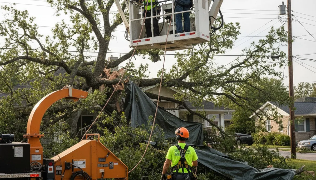 Emergency tree crew in Saugus, MA clearing storm-damaged trees and hazards