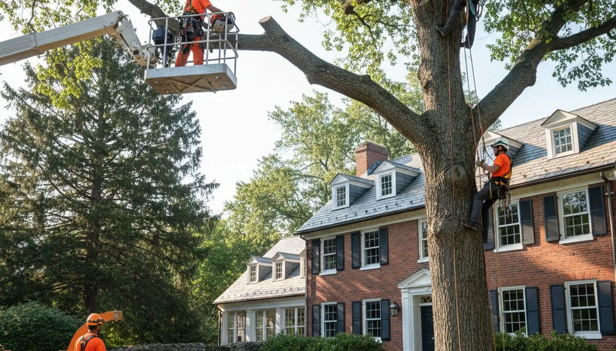 Tree service crew in Saugus, MA performing professional tree removal and trimming on a property
