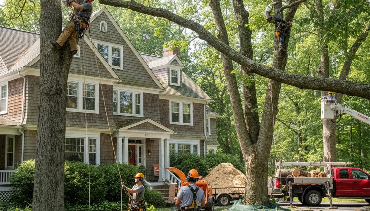 Tree service crew in Saugus, MA handling safe tree removal for a local property
